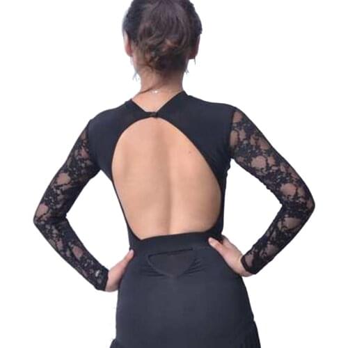 Latin dance costume Halter neck lace long sleeve bodysuit Turtleneck Shirt Latin competition costume top T12063