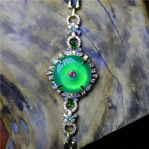 Liemjee Wholesale Fashion Jewelry Classic Green Chalcedony Luxury Inlaid Bracelet For Women Namour Charm Gift All Sensons