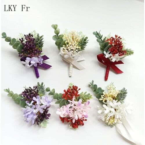 LKY Fr Wedding Boutonniere Mariage Homme Bridesmaid Corsage Bracelet Flowers broche mariage Buttonhole Suit Wedding Accessories