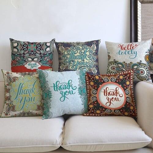 Thank You Hello Lovely Letter Geometric Pattern Linen Cotton Throw Pillow Case Home Sofa Chair Decoration Cushion Cover 45x45cm