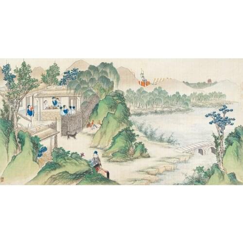 Dream of Red Mansions Chinese green rockery landscape oil painting canvas printing printed on canvas picture