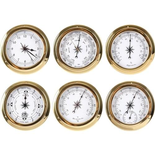 115mm Wall Mounted Thermometer Hygrometer Barometer Watch Tidal Clock Weather Station Copper Shell Indoor Outdoor