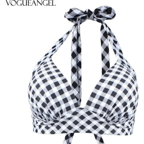 Cute Bikini Push Up Bikini Top Padded Vintage Two Piece Separate Sexy Halterneck Solid/Plaid Bandage Halter Bikini Plus Size 3XL