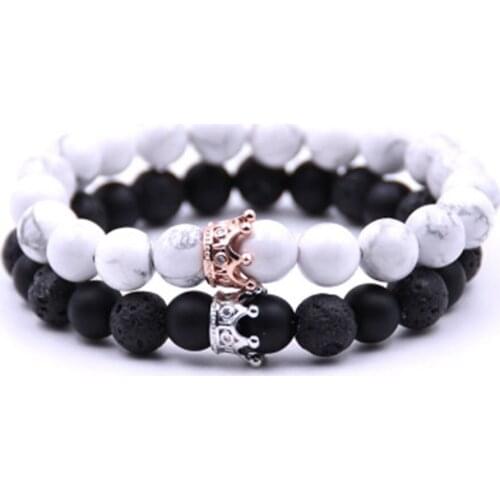 Fashion Couple Bracelet Adjustable Volcanic Stone Marble Scrub Beads Crown Bangles For Women Men Jewelry All Match Clothes