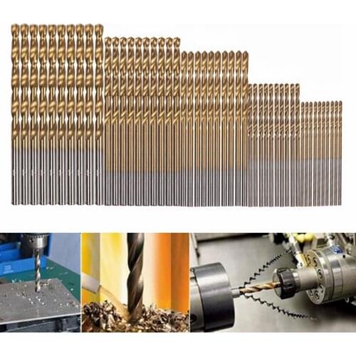 50pcs Titanium Coated Drill Bits Set HSS Mini Extractor Woodworking Drill Bit 1/1.5/2/2.5/3mm Metal Wood Aluminum Drilling Tools