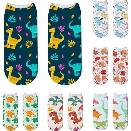 Women Summer Low Ankle Socks 3D Printed Cute Cartoon Animal Dinosaur Pattern Unisex Socks Pink Series Children Socks Girl Gift