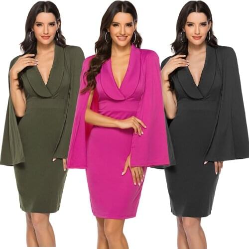 2020 New Spring Deep V Bat Sleeve Slim Fit Bodycon Dresses Women for Evening Party Autumn Office Lady Work Dress Size S-XL