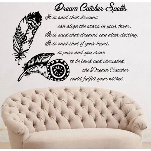 Personality text feather wall decal vinyl sticker dream catcher decoration boho art wall sticker bedroom living room decal ZM07