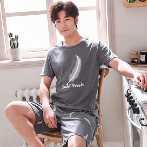 Summer Cotton Print Pajama Sets Male Sleepwear Short Sleeve Pajamas Pijama Hombre Plus Size Cartoon Pyjamas Men Pajamas Homewear