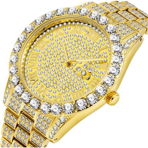 Luxury Iced Out Diamond Watch Men 18K Gold Hip Hop Quartz Watches Micropave AAA CZ Stainless Steel Waterproof Relogio Masculino