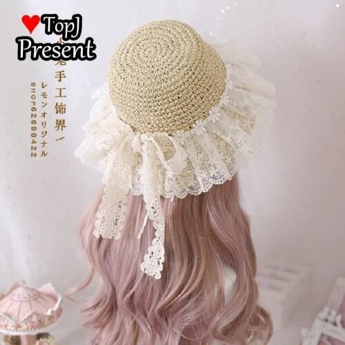 Lolita Princess straw hat lace butterfly Festival girl hat childrens sunshade hat French celebrity hat Lolita cosplay accessory