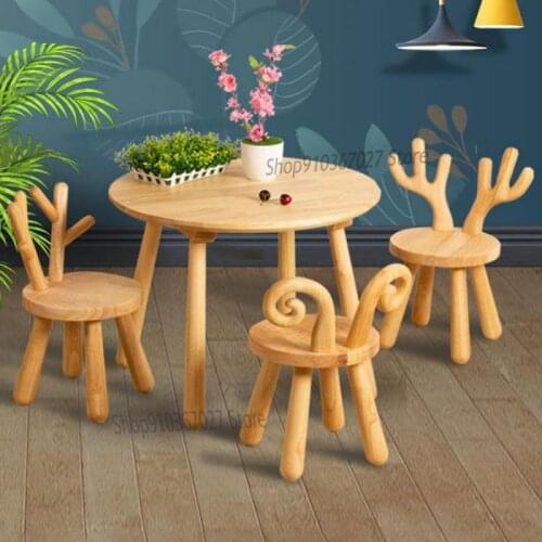 Solid Wood Animal Deer Rabbit Creative Cute Stool Household Low Stool Cartoon Children Stool Children Chair Small Bench