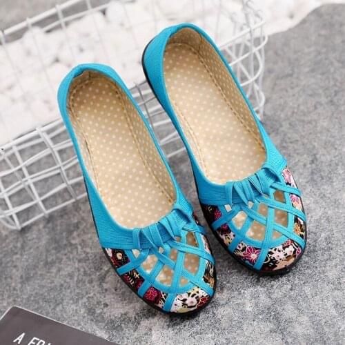 Summer Old Beijing Cloth Shoes Womens Net Shoes Single Shoes Hollow Non-slip Soft Bottom Middle-aged and Elderly Sandals