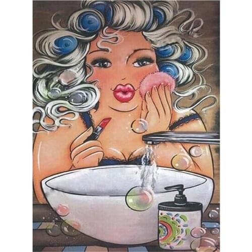 Cartoon Woman Printed Water-Soluble Canvas 11CT Cross Stitch Complete Kit Embroidery DMC Threads Needlework Jewelry