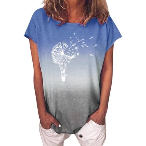 Short Sleeve Gradient Sunflower Print Women Casual Summer T Shirt Girl 2021 O-neck Tee Tshirt Loose Tops T-shirt #T2P