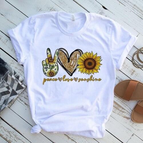 Women T Shirt Peace Love Sunshine Print Sunflower Tshirt Women Tops O-Neck Summer Female T-Shirt Camiseta Mujer