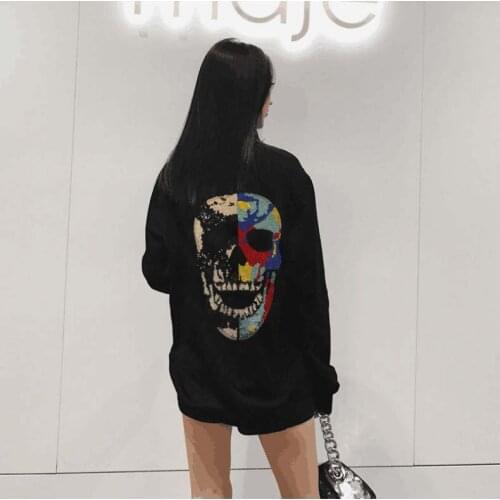 Loose design Women Skull Sweatshirts New Diamond stone top quality Casual Hoodies Femme Tops