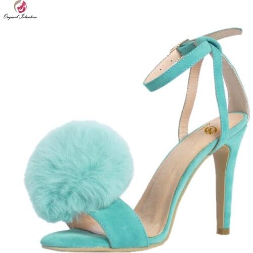 Original Intention New Elegant Women Sandals Popular Open Toe Thin Heels Sandals Beautiful Blue Shoes Woman US Size 4-15