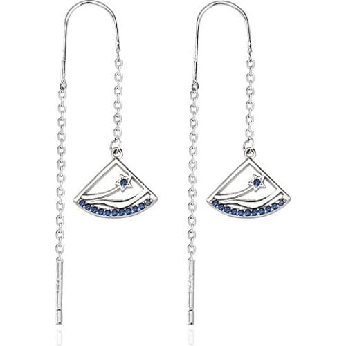 ADELE S925 Sterling Silver Sapphire Ear Line Female Simple Personality Compact Earrings