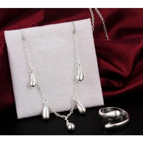 Lady party wedding Jewelry sets 925 sterling Silver water drop rings necklace for woman classic fashion Christmas gifts
