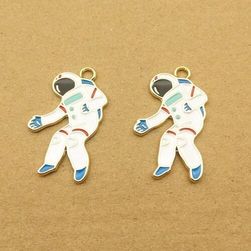 10pcs 20x33mm enamel spaceman charm for jewelry making cute earring pendant bracelet necklace charms diy design charms