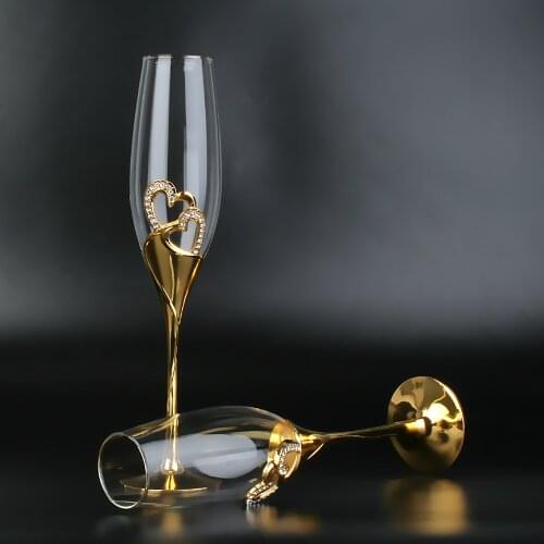 2PCS Personalized Gold Sparkling Heart Wedding Champagne Flutes,Custom Engagement Marriage Party Gift With Box,Engrave Name Date