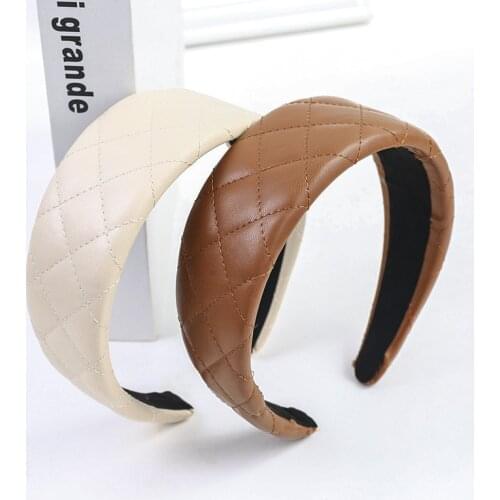 2020 Vintage Solid PU Leather Bezel Hair Band Women Headband Girls Hair Accessories Hairband Hoop Hair Clips opaska do wlosow