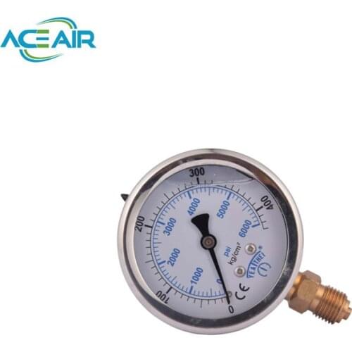 63mm Micro Mini Dial Indicator Oil Filled Diving Pressure Gauges 6000PSI Stainless Steel Case Brass Connector G1/4
