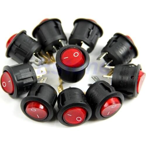 AC 6A/250V Red Light ON-OFF SPST Round Button Dot Boat Car Auto Rocker Switch-Y103