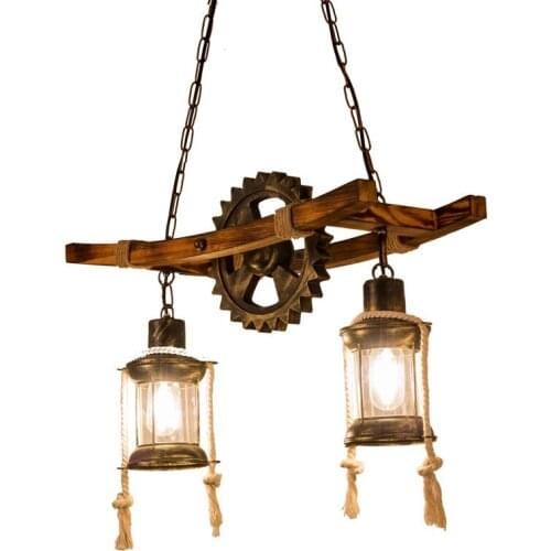 American Vintage Retro Industrial Hemp Rope Pendant Light Glass Solid Wood Iron Art Hanging Lamp Home Decor Loft Cafe Bar Studio