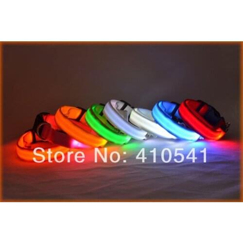 New Arrival Free Shipping LED Nylon Chaplains LED Nylon Pet Dog Collar Night Safety Collar Safety Necklace LED Light-up Blue Red