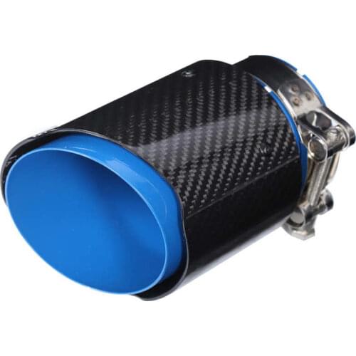 Universal Exhaust Tip Tail Throat Glossy Carbon Fiber Blue Pipe Straight 2.1in Inlet 4in Single Outlet Exhaust Pipe End