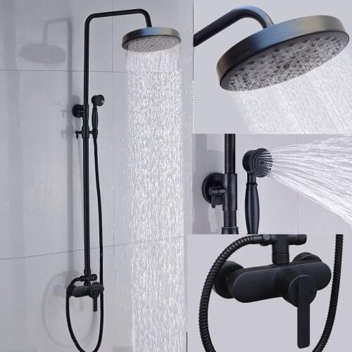 Bathroom Black Shower Set Wall Mounted Round Rainfall Shower Mixer Tap Faucet Single Handle Bath Faucet Shower Sets KD403