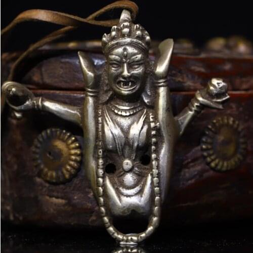 Home Decor 3"Tibet Buddhism Temple Old Bronze Gilt silver Mahakala statue pendant Happy Buddha Ward off evil spirits Exorcism
