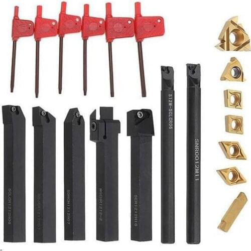 HLZS-21Pcs/Set Shank Lathe Turning Tool Holder Boring Bar +Insert+Wrench S12M-SCLCR06/45HRC, Good Toughness And Hardness