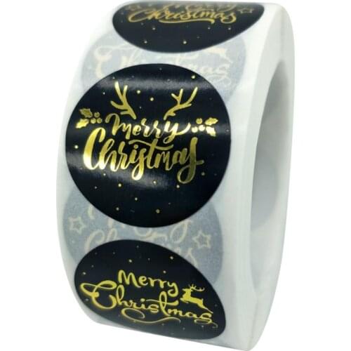 Hot Stamping Merry Christmas Celebration Adhesive Label 1 Inch Size Circle Adhesive Sealing Sticker For Present