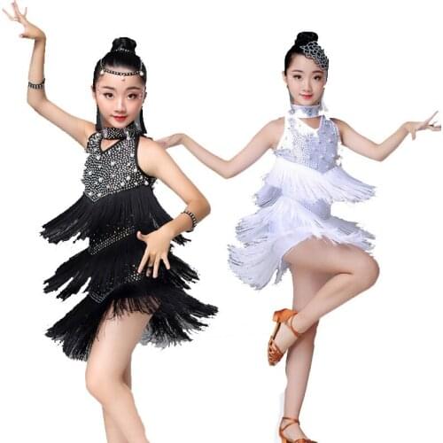 Tassels Dance Dress For Girls Latin Dance Children Kids Performance Competition Dresses Sequins Samba Salsa Latin Fringe Dress