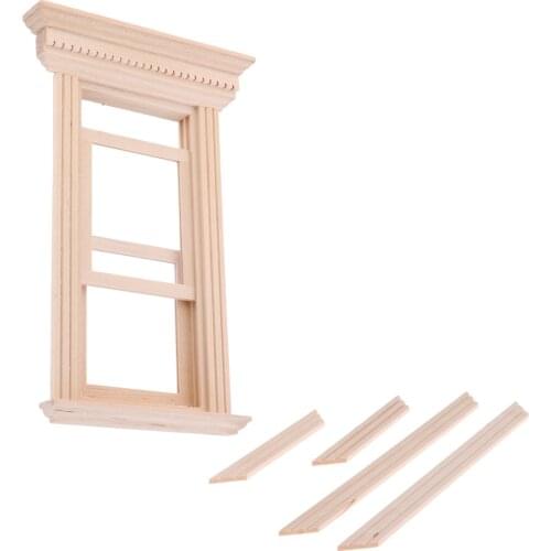 4pcs 1/12 Dollhouse DIY Accessory Unpainted 2-Pane Sash Window Frame Movable