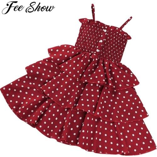 Summer Kids Dresses For Girls Sleeveless Flower Girl Dresses Children Clothes Girls Polka Dot Suspender Chiffon Princess Dress