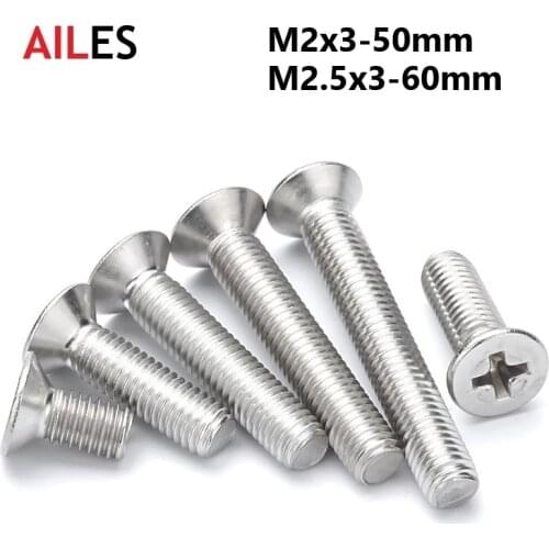 M2 M2.5 Cross Recessed Countersunk Screws 304 Stainless Steel Phillips Flat Head Machine Bolts 3 4 5 6 8 10 18 20 45 50 55 60mm