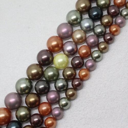 Mini. order is $7!10-16mm Dark Multicolor Shell Pearl Round DIY Loose Beads 15"