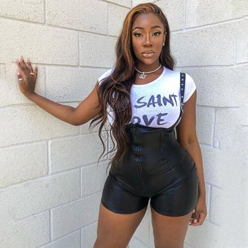 BuyuwantFashion Summer pants hot sale new style womens casual sexy pants waist waist PU leather bib pants 02-PT-nzxxsy