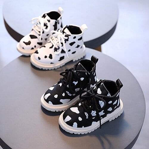 Fashion 2021 Fall Girls Boys Boots Shoes Children Children Baby PU Leather Martin Boots Shoes