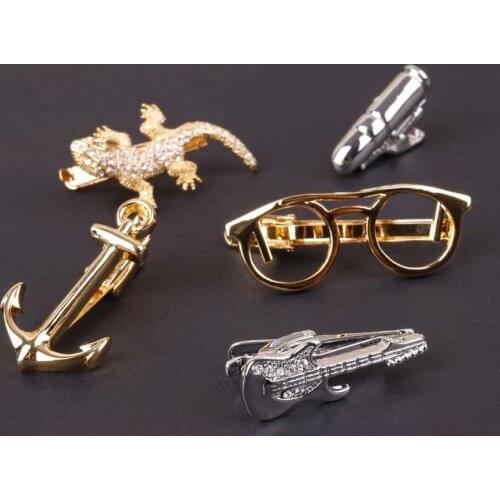 Linbaiway Men Tie Clip Glasses Feather Scissors Shape Tie Clip for Men Tie Bar Men Necktie Clips Pin For Mens Gift Custom Logo