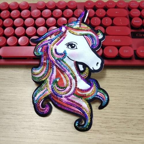 Hippie Unicorn Sequins Patches On Clothes Sew on Patches For Clothing Cartoon Unicorn Pacth Animals Stripes For Clothes Stickers