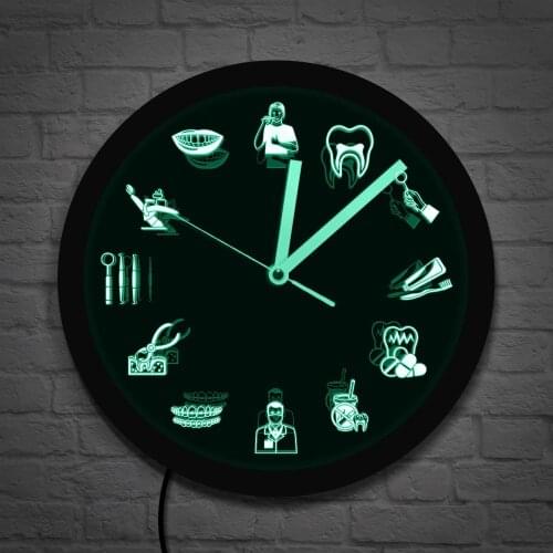 Dentist Tooth Sign Dental Clinic Decor Luminous Wall Clock Endodontist Dental Office Hygienist Stomatology LED Lighting Clock