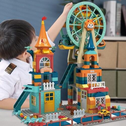 New Ferris wheel Castle Building Blocks Marble Race Run Blocks Maze Track Car Action Figures Friends Children Educational Toys