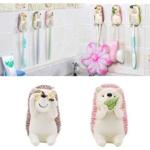 Resin Storage Rack Kawaii Hedgehog Toothbrush Holder Wall Mounted Bathroom Towel Rack Washing Ball Hanger Home Plug Hook