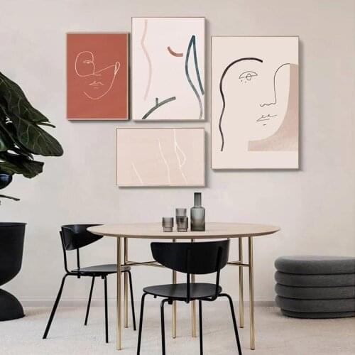 Simple Line Drawing Woman Wall Poster Abstract Canvas Art Print Minimalist Painting Desert Modern Picture Living Room Home Decor