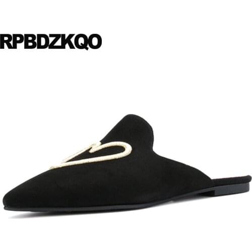Pointed toe shallow suede china mules dress black chinese embroidered shoes ladies embroidery designer flats 2018 slippers women